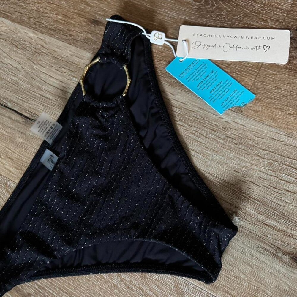 NWT Beach Bunny Swimsuit Bikini Bottom Black Sparkly size Medium‎
